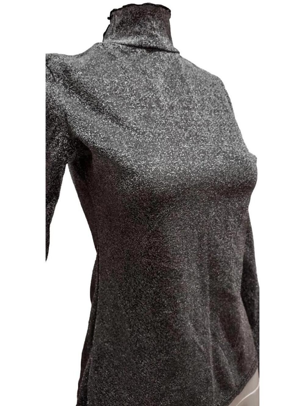 SHEIN Silver Metallic Mock Turtleneck Pullover Long Sleeve Light Fabric UNISEX S
